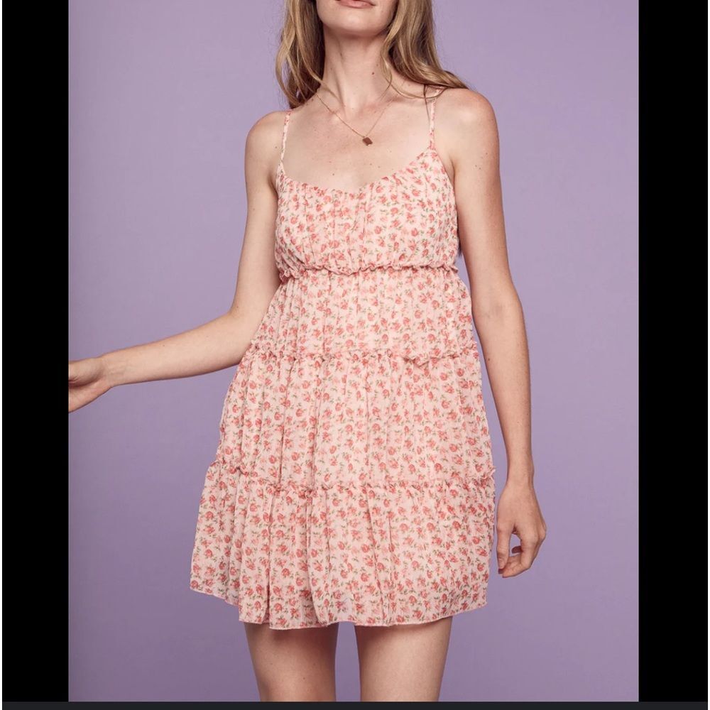 Trixxi Pink Floral Babydoll Tier Dress Sz Small boho